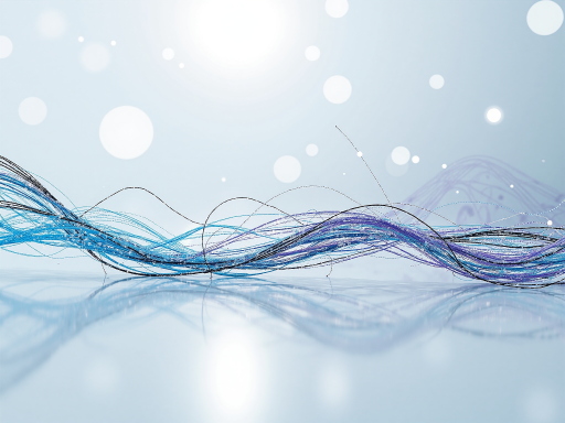 未来科技概念图，数据流线条，商务会议场景，现代办公室背景，蓝色调